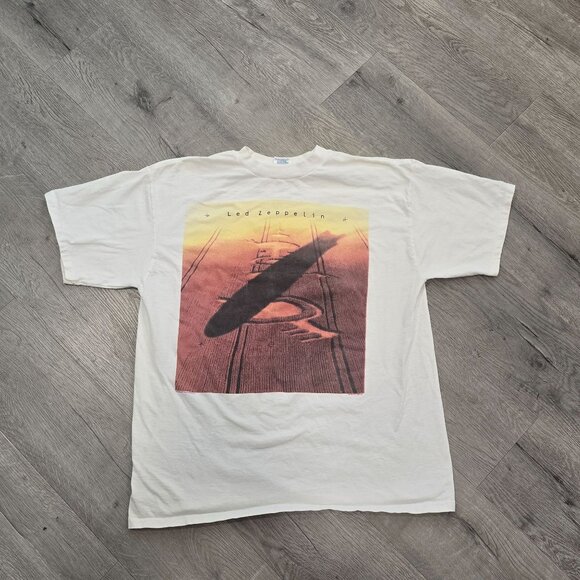 Led Zeppelin Vintage 1990s crop circle White Graphic T-Shirt XL cotton - Picture 6 of 6